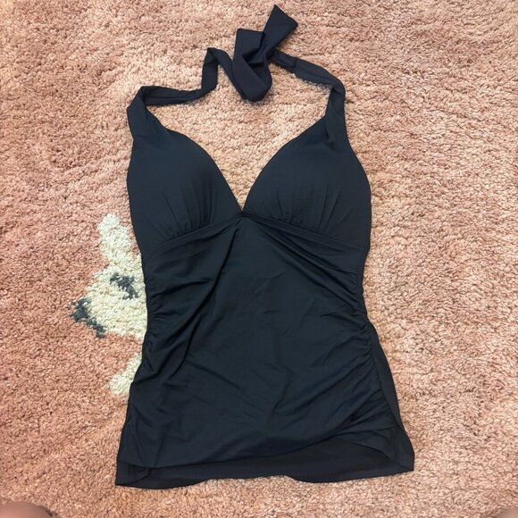 Lauren Ralph Lauren Halter Tankini Women Swim Top Solid Black - SEE MEASUREMENTS - Picture 1 of 5